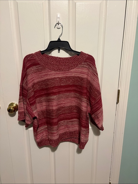 City Blues Sweaters - Relaxed Maroon Striped Knit Crew Sweater